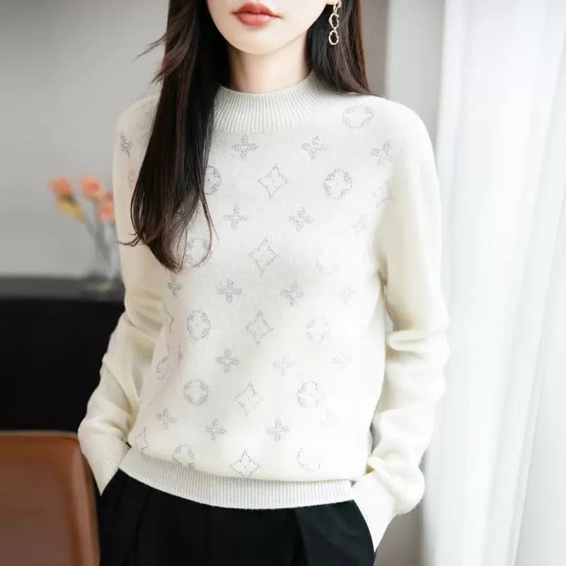 高级感烫钻半高领毛衣女2026秋冬新款宽松显瘦长袖针织打底衫上衣 - 缩略图3