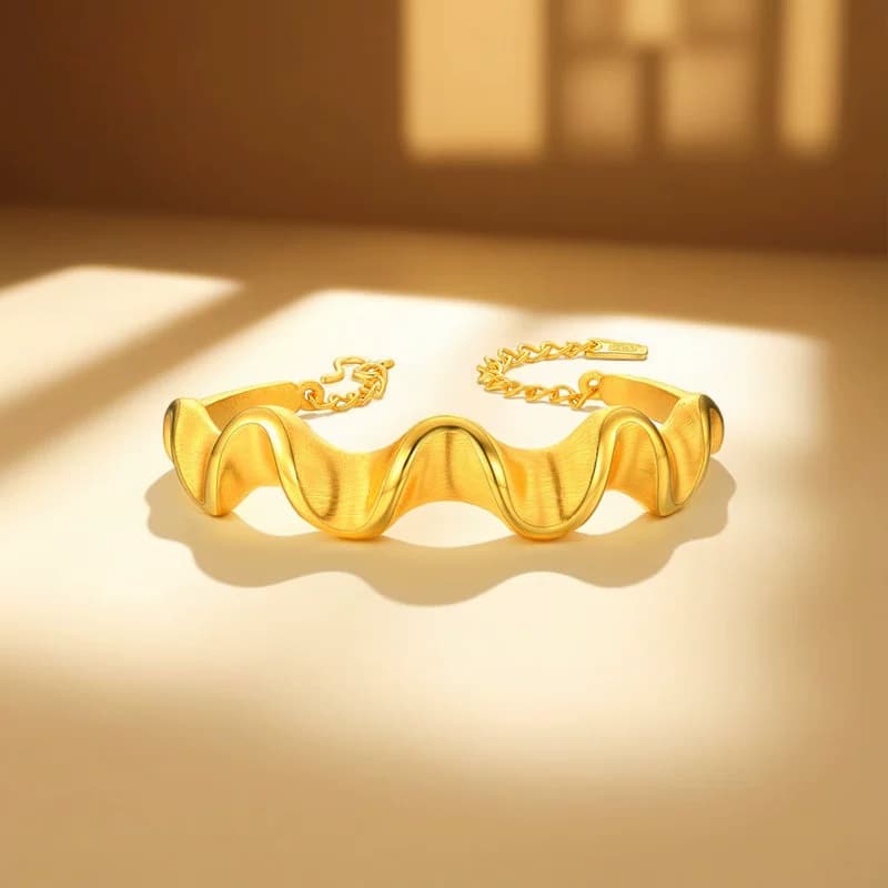 潮宏基御范绸缎黄金手镯足金3D硬金显大结婚拉丝七夕情人节计价 - 缩略图4