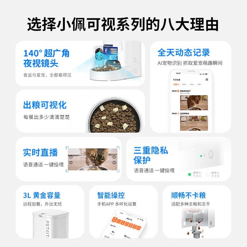 小佩可视自动喂食器猫咪定时宠物智能猫粮狗粮投喂机实时直播通话 - 缩略图3