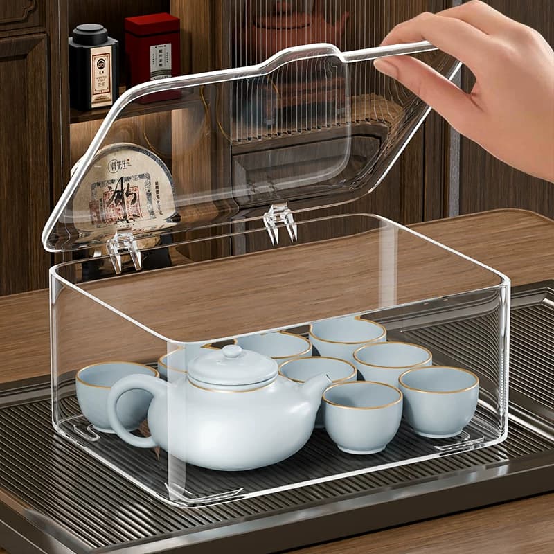 茶具收纳盒带盖防尘透明茶几桌面茶叶茶杯整理存放功夫茶壶置物箱 - 缩略图5