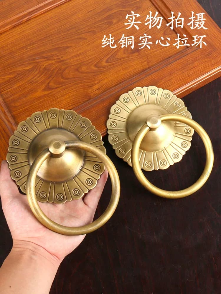 纯铜木门铜拉手中式仿古铜大门拉手老式门环实心拉环仿古铁门把手 - 缩略图3