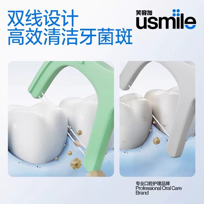 【成毅同款】usmile笑容加双线防蛀清新双线牙线棒400支薄荷牙签 - 缩略图2