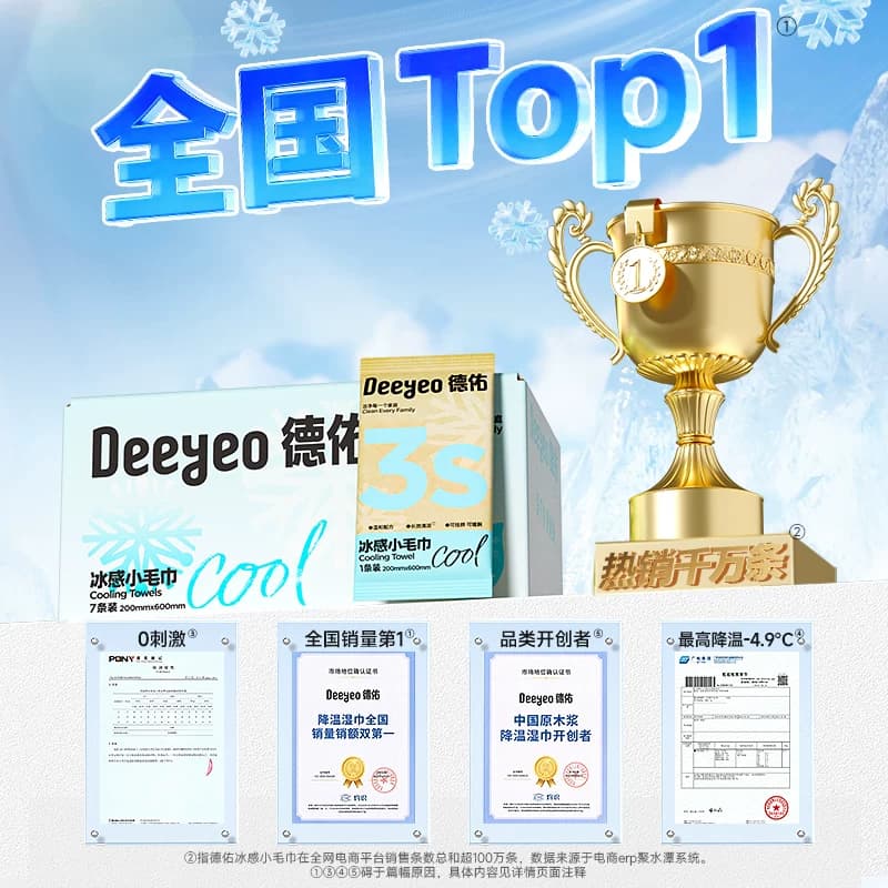 德佑冰感小毛巾凉感湿巾户外运动清凉降温冰巾冷感止汗小包装婴童 - 缩略图5