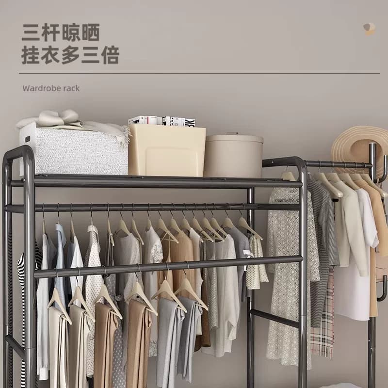 挂衣架落地卧室家用可移动双杆置物衣帽架简易收纳架立式晾衣架子 - 缩略图2