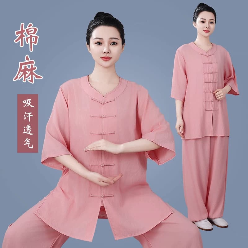 宏情春夏太极服女短袖高档棉麻薄款八段锦练功服男棉绸武术表演服 - 缩略图3