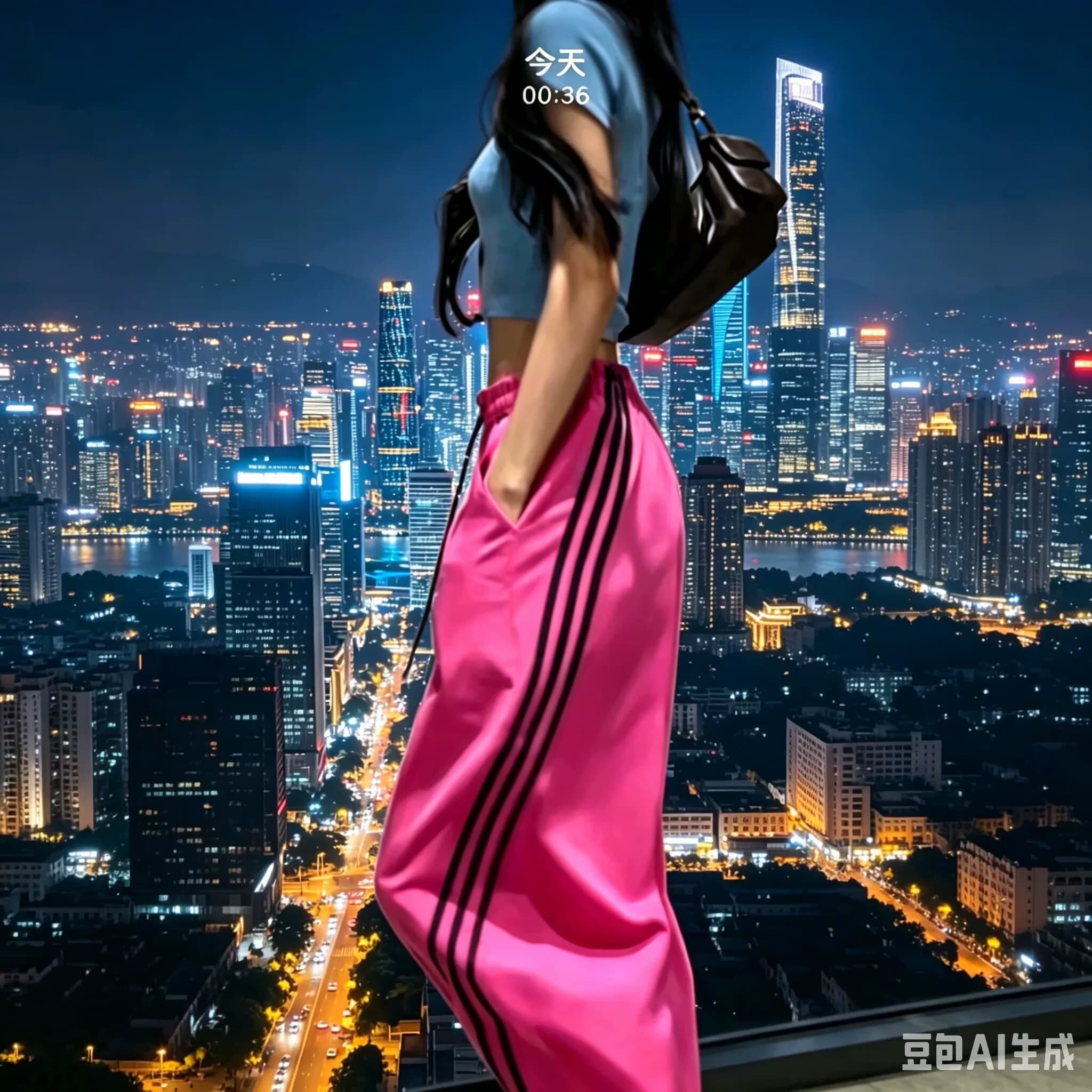 跳舞团队速干冰丝阔腿裤女2026年夏季新款宽松休闲弯刀工装运动裤 - 缩略图5