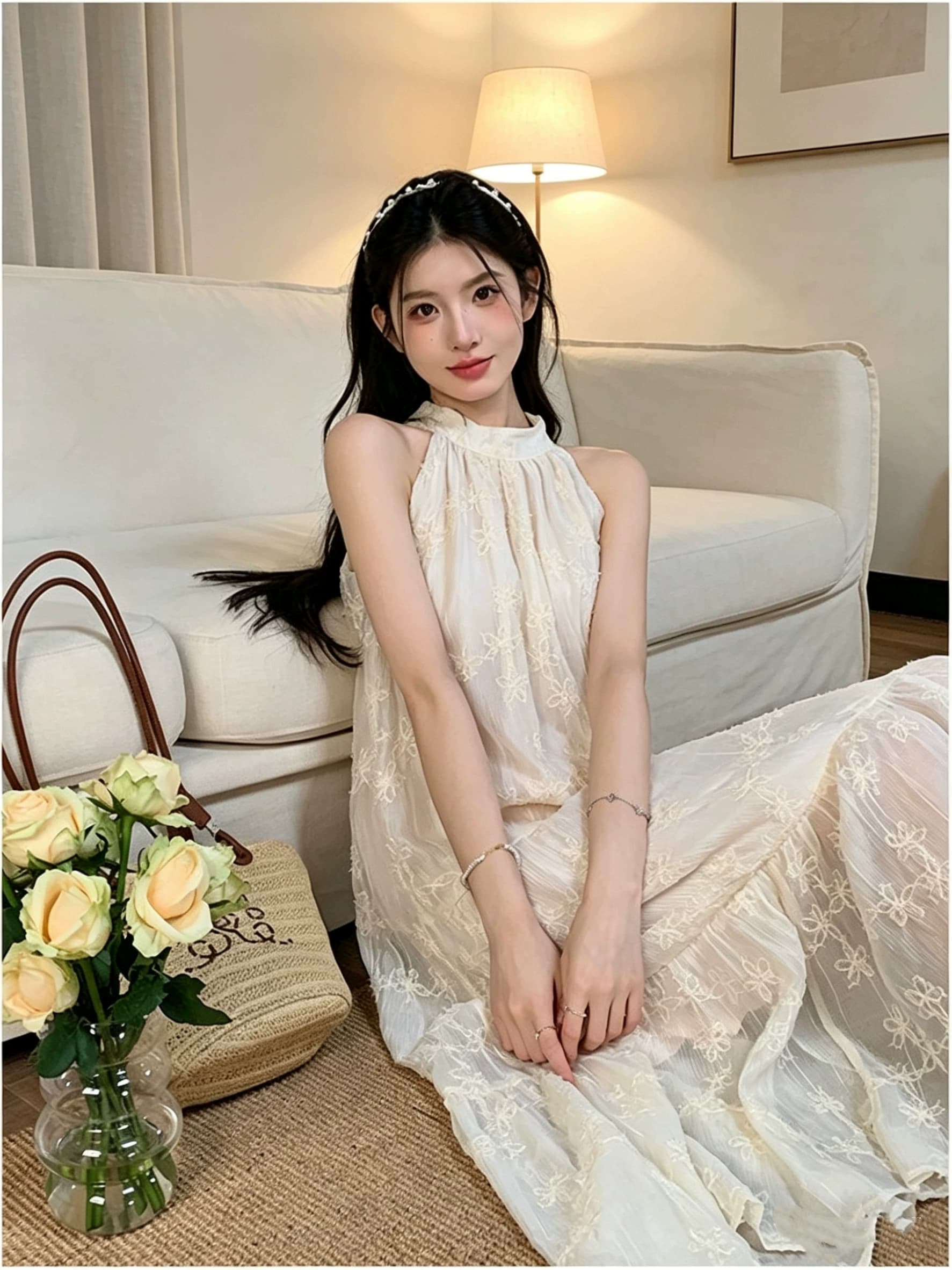 绝美挂脖法式露肩连衣裙女夏季2026新款无袖茶歇海边度假长款裙子 - 缩略图3