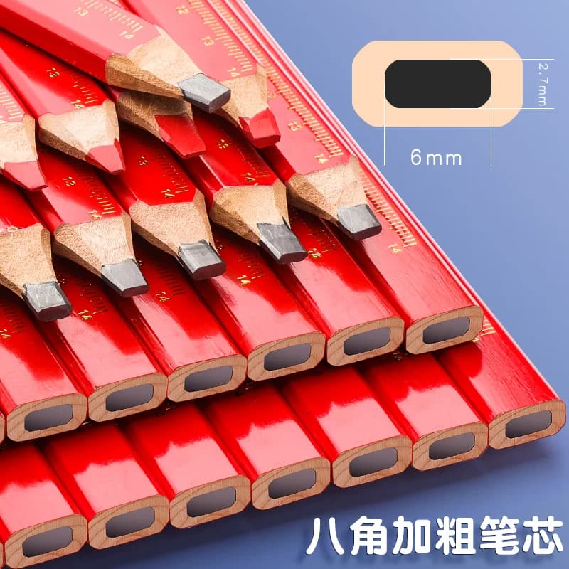 木工铅笔八角方杆红色黑色铅笔粗芯扁芯椭圆木工专用工地划线打线专用铅笔高硬度不易断芯大个子方形红色铅笔 - 缩略图3