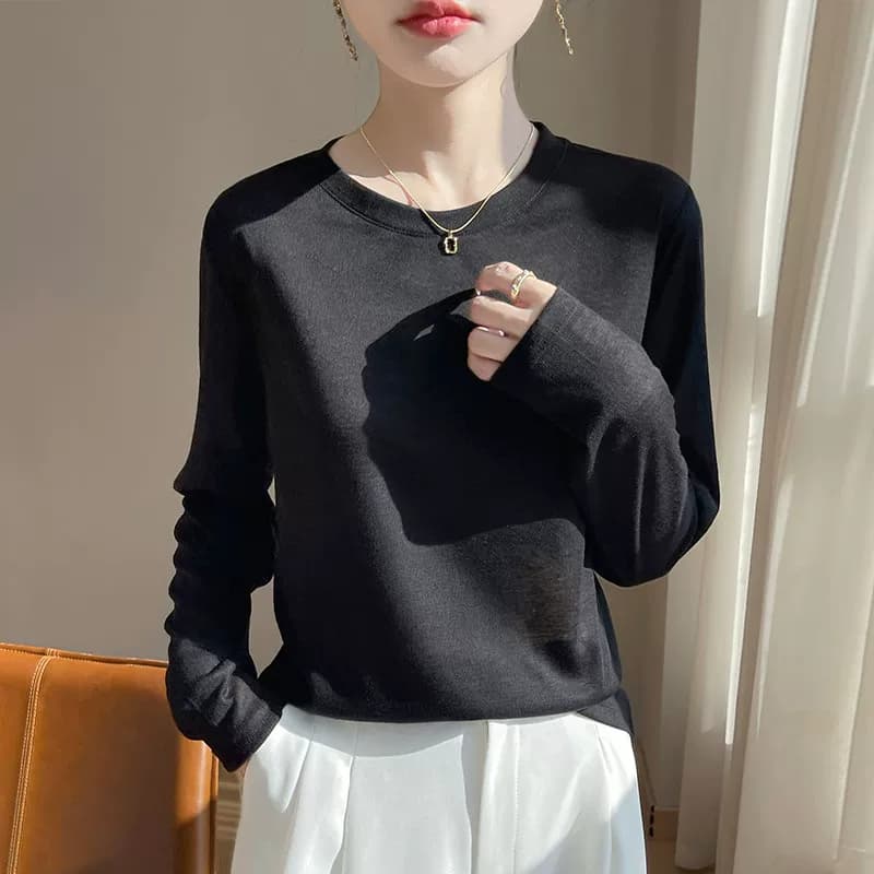 莱赛尔天丝短袖T恤女26春夏薄款圆领针织毛衣宽松长袖打底衫上衣 - 缩略图5