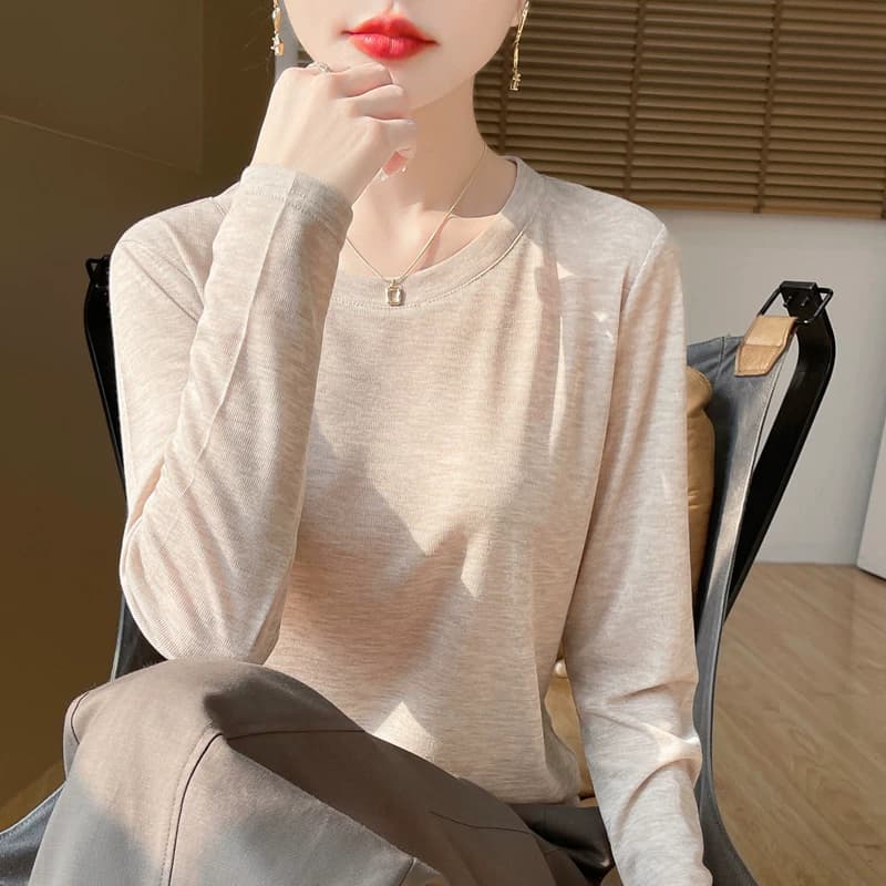 莱赛尔天丝短袖T恤女26春夏薄款圆领针织毛衣宽松长袖打底衫上衣 - 缩略图3