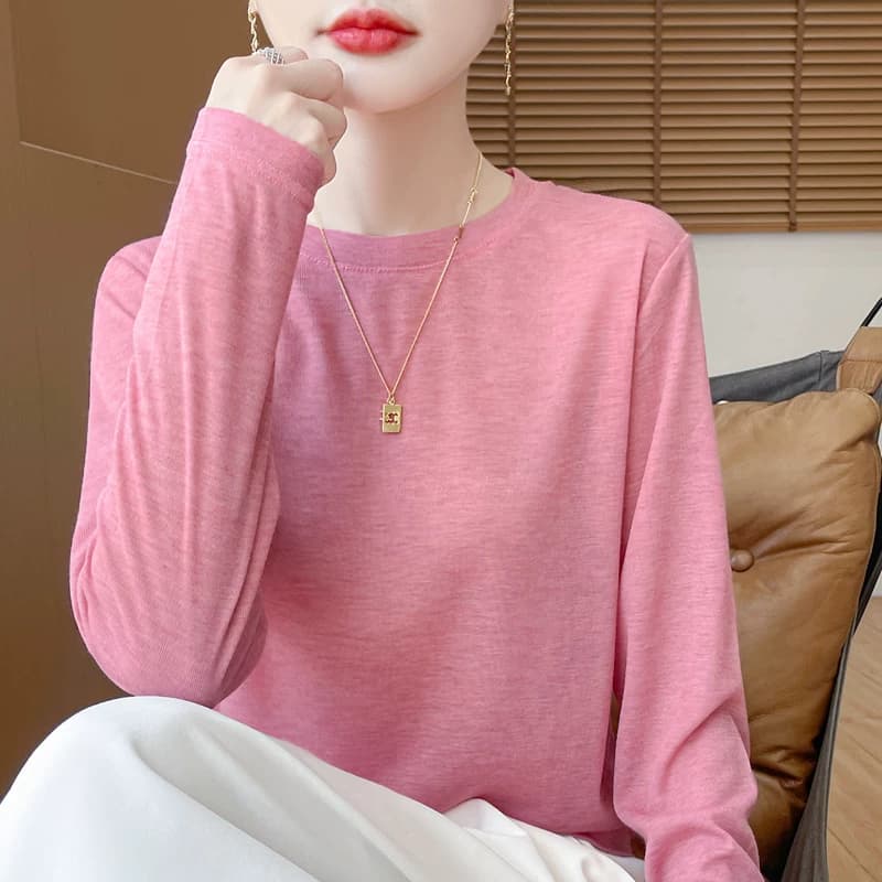 莱赛尔天丝短袖T恤女26春夏薄款圆领针织毛衣宽松长袖打底衫上衣 - 缩略图2