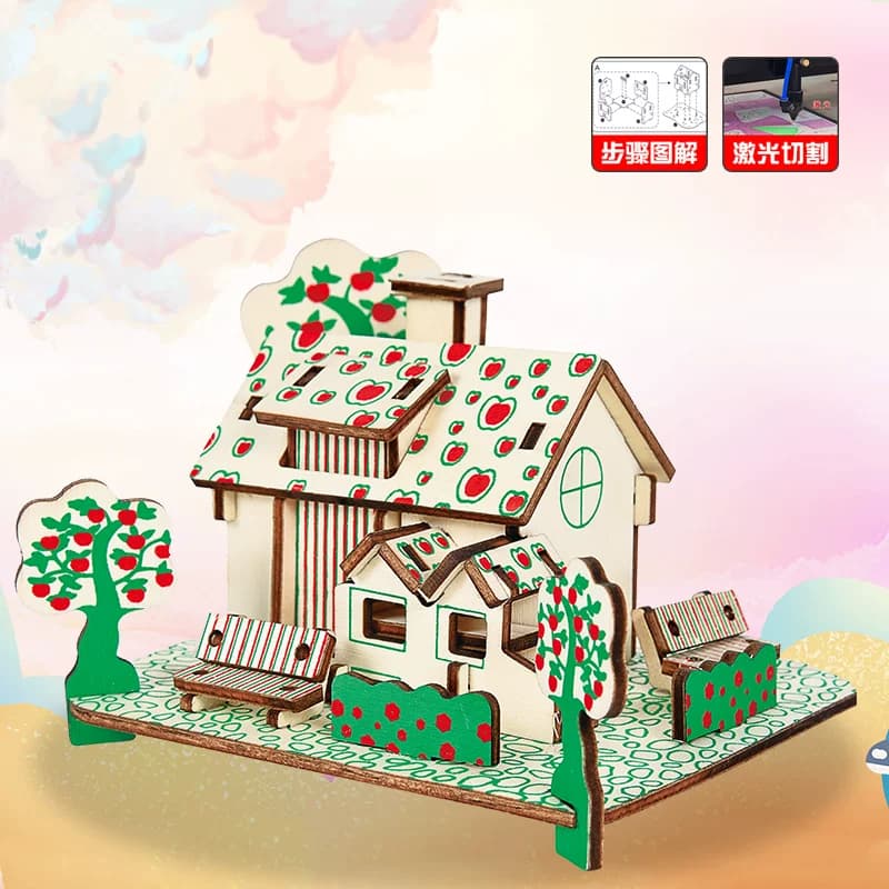 木质3d立体拼图儿童益智动脑玩具拼装建筑模型小屋儿童节手工礼物 - 缩略图3