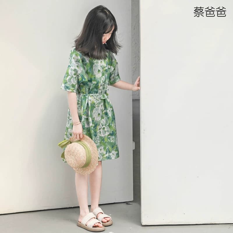 蔡爸爸原创童装小清新夏装碎花裙子 女大童少女全棉绿色连衣裙611 - 缩略图4