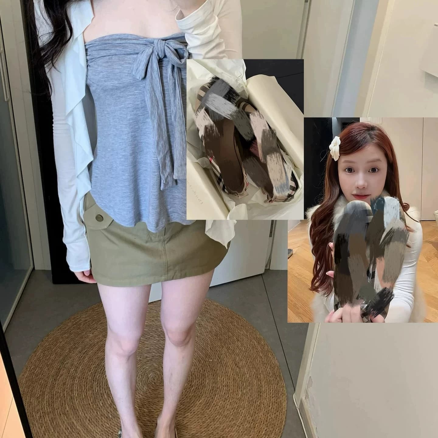 羊皮版~宅女同款格纹平底鞋夏季圆头浅口单鞋女百搭奶奶鞋蛋卷鞋 - 缩略图3