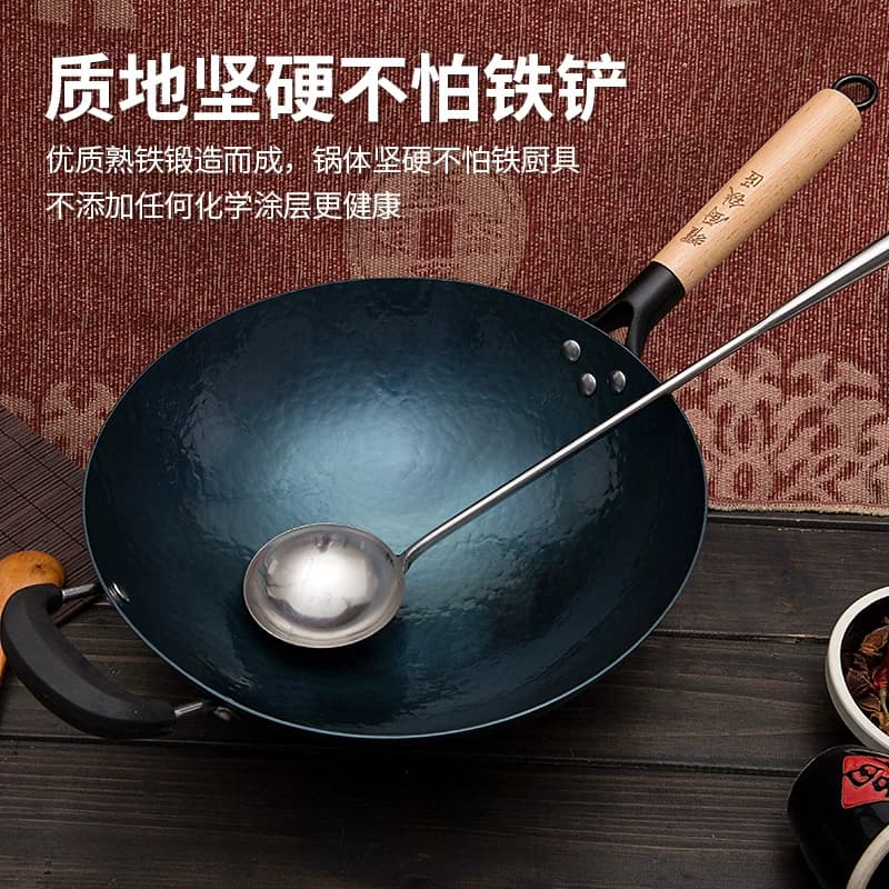 章丘正宗铁锅家用官方旗舰无涂层手打老式圆底无烟炒菜锅不粘锅 - 缩略图4