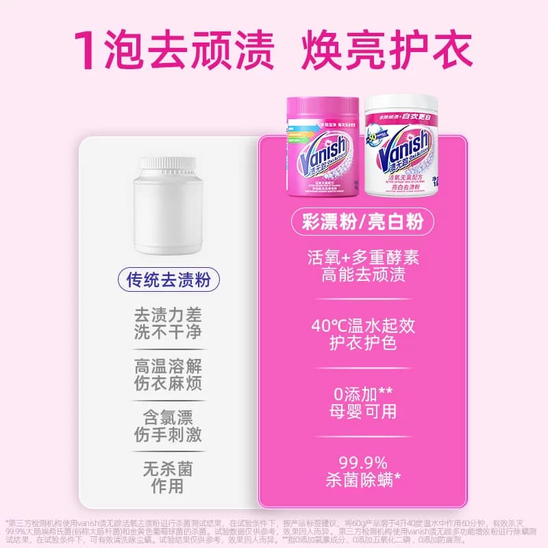 【现货速达】Vanish渍无踪爆炸盐校服净母婴可用洗衣彩漂粉去黄 - 缩略图5
