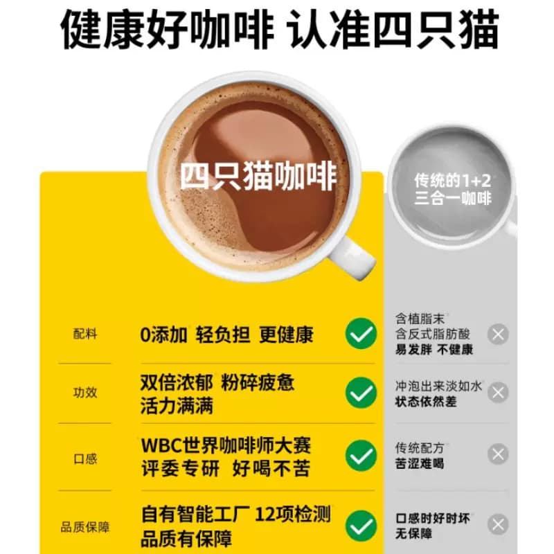 咖啡四只猫云南特浓拿铁蓝山卡布奇诺0三合一速溶10条奶茶饮料 - 缩略图3