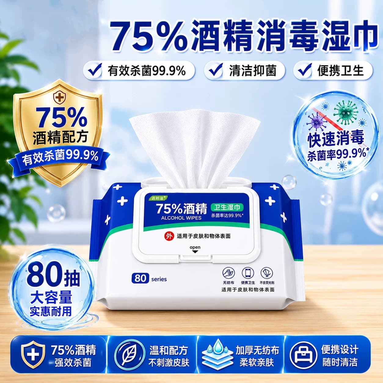 酒精消毒湿巾75%酒精杀菌抽取湿巾加厚家用大包装清洁消毒湿纸巾 - 缩略图4
