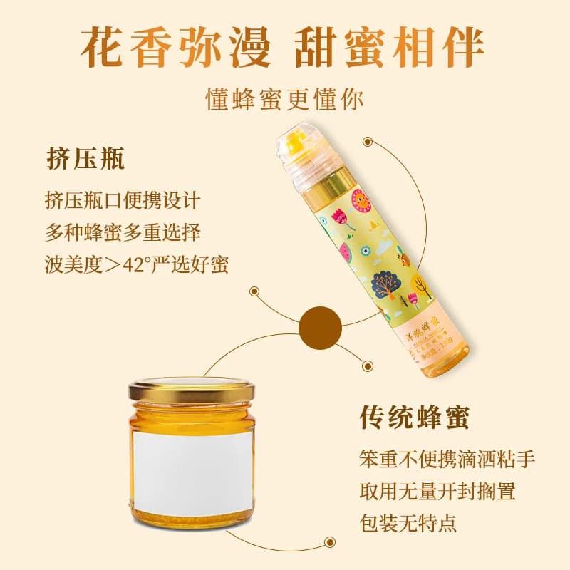 养蜂婆婆蜂蜜纯正天然洋槐花蜜百花蜜挤压小瓶便携蜂蜜小包装130g - 缩略图5