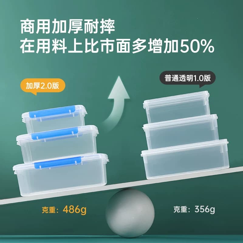 保鲜盒食品级冰箱专用商用食堂摆摊收纳盒塑料长方形密封盒子带盖 - 缩略图3