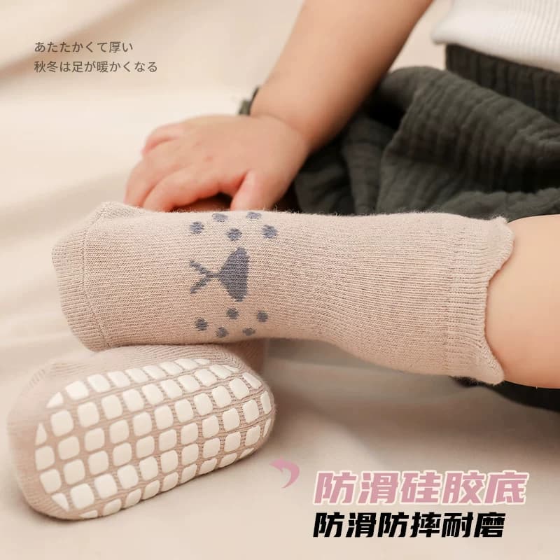 地板袜儿童春秋冬季纯棉宝宝新生婴儿袜子室内防滑隔凉学步袜长筒 - 缩略图4