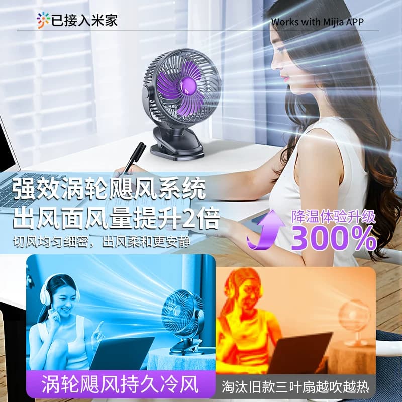 风扇【已接入米家APP】2026新款桌面静音办公室桌上usb充电小型学生上课宿舍床头超长续航便携婴儿车载循环扇 - 缩略图3