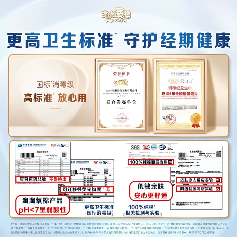 淘淘氧棉天山白消毒级卫生巾纯棉超薄日夜组合学生姨妈巾杨紫同款 - 缩略图4
