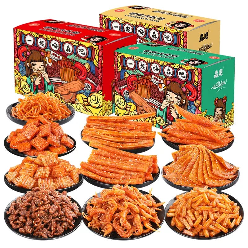 网红爆款小吃办公室解馋追剧零食大礼包辣条礼物素虾辣丝8090礼盒 - 缩略图5