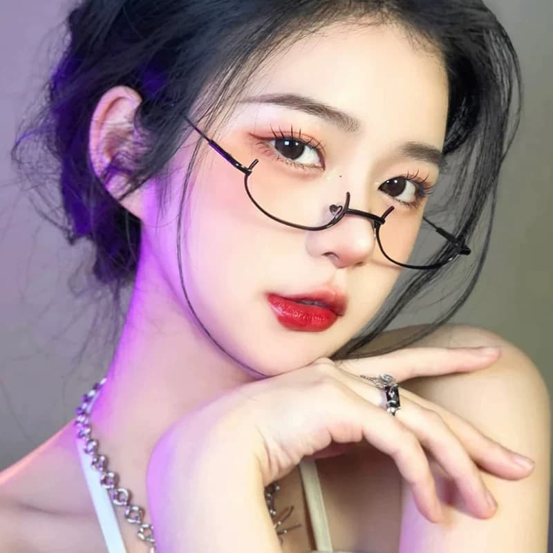 下半框眼镜女可爱装饰眼睛镜架御姐纯欲风无镜片镜框复古黑框细框 - 缩略图2