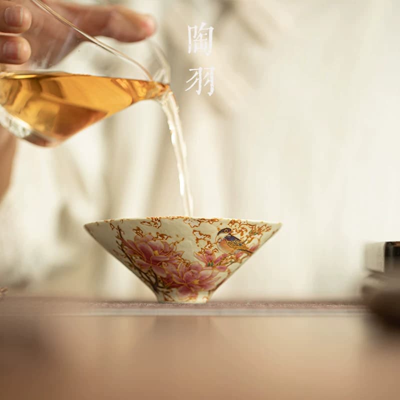 青花火石红葫芦斗笠杯家用陶瓷茶杯防烫功夫茶具个人专用品茗杯 - 缩略图2