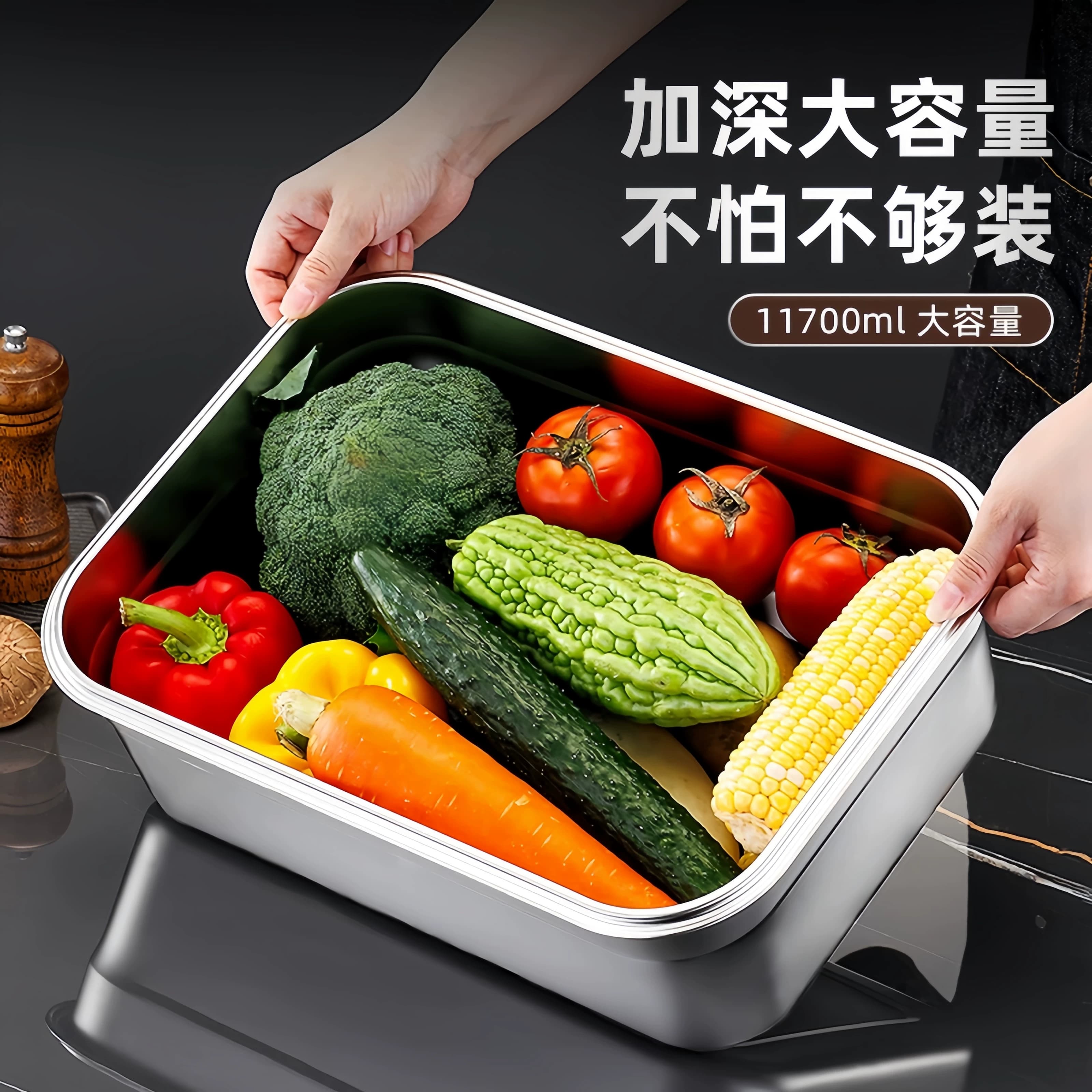 冰箱冷冻盒不锈钢保鲜盒带盖商用大容量密封盒收纳盒水果便当盒子 - 缩略图2