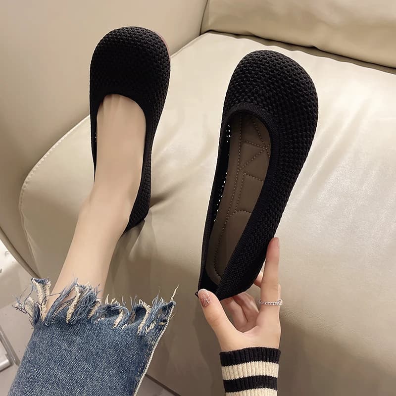 老北京布鞋工作鞋女软底舒适上班平底鞋百搭飞织镂空一脚蹬豆豆鞋 - 缩略图5