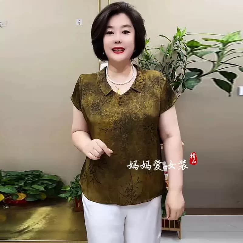 2026夏季衬衫加肥加大码宽松大码减龄中老年妈妈装小衫香云纱上衣 - 缩略图4