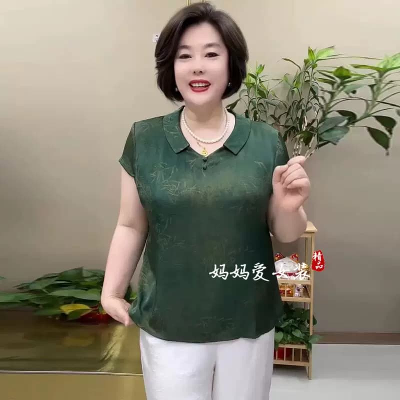 2026夏季衬衫加肥加大码宽松大码减龄中老年妈妈装小衫香云纱上衣 - 缩略图3