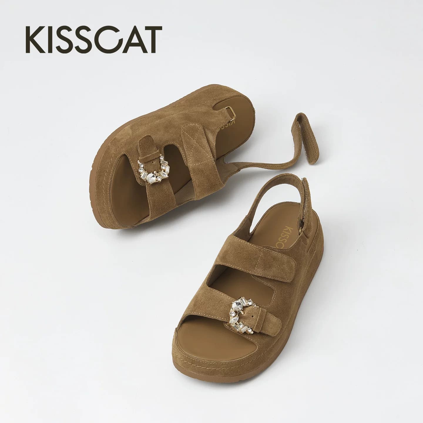 KISSCAT接吻猫[椰椰系列]钻扣勃肯凉鞋26夏新休闲增高外穿沙滩鞋 - 缩略图4