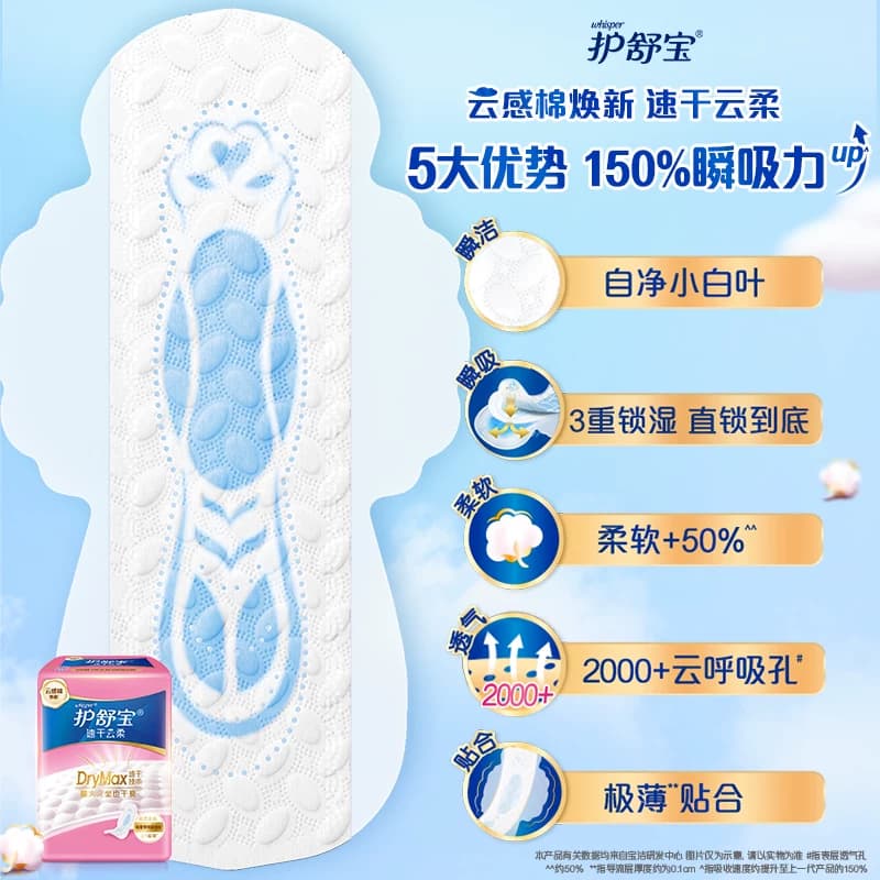 护舒宝瞬洁云感棉卫生巾日用240mm32片超薄透气干爽无香官方正品 - 缩略图2