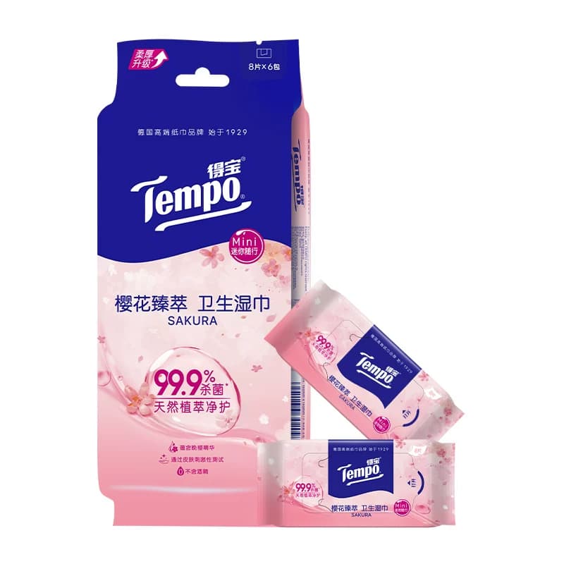 Tempo得宝迷你樱香湿巾无酒精便携8片*6包 - 缩略图5