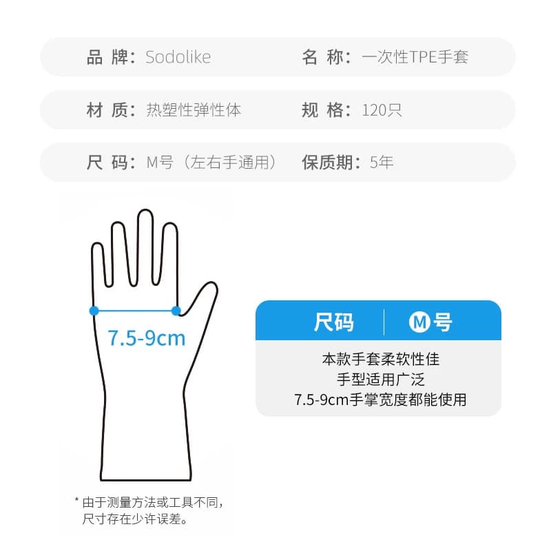 超市独家SODOLIKE食品级一次性TPE弹性家务清洁厨房120只手套 - 缩略图3