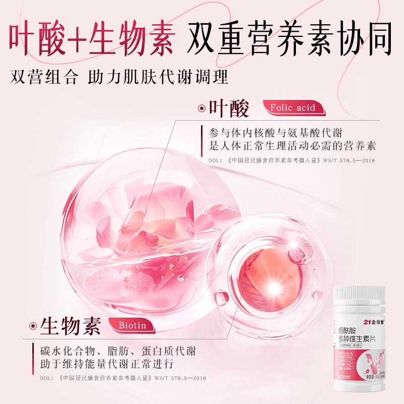 21金维他复合维生素女士多维片ve女性官叶酸vc女b族正方烟酰胺品 - 缩略图2