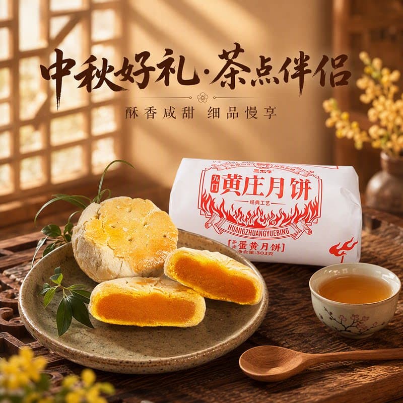 九门黄庄三太子黄庄月饼蛋黄味五仁味酥皮传统中秋送礼零食月饼礼 - 缩略图5
