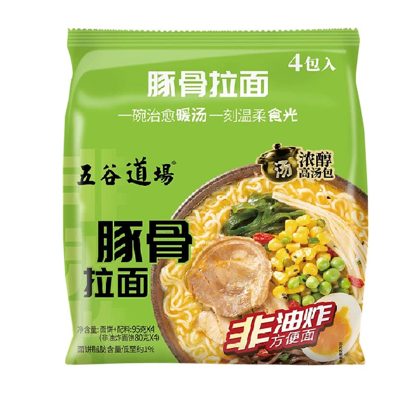 五谷道场日式豚骨高汤拉面非油炸方便面整箱泡面速食95g*4袋速食 - 缩略图3