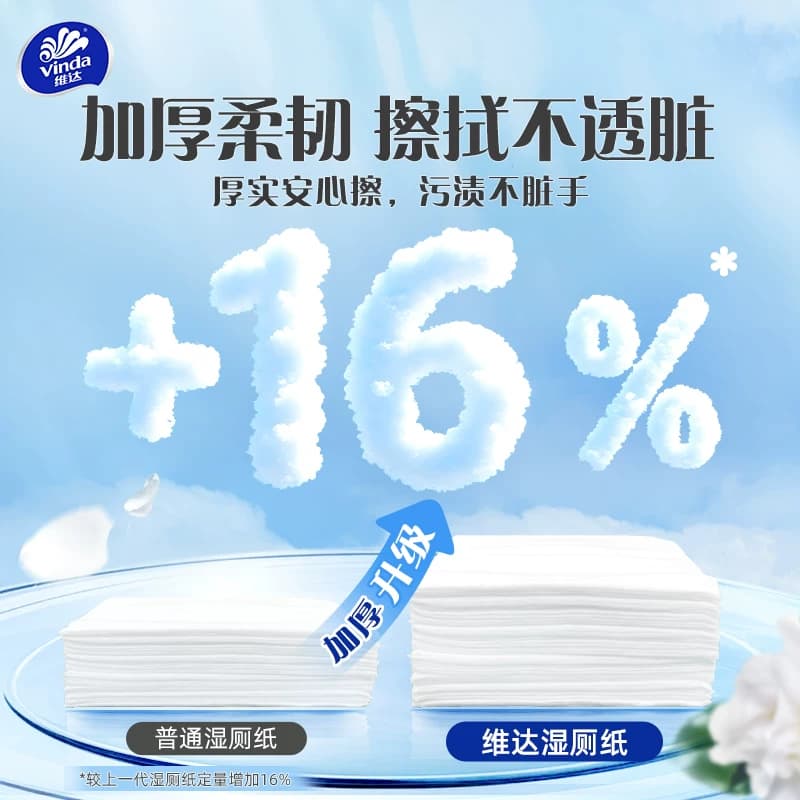 维达山茶花精华湿厕纸家庭实惠装80片2包洁厕湿巾温和可冲经期 - 缩略图3