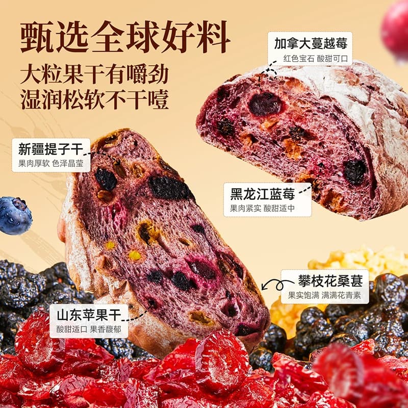 良品铺子蓝莓桑葚全麦面包吐司整箱营养早餐粗粮代餐零食糕点小吃 - 缩略图2