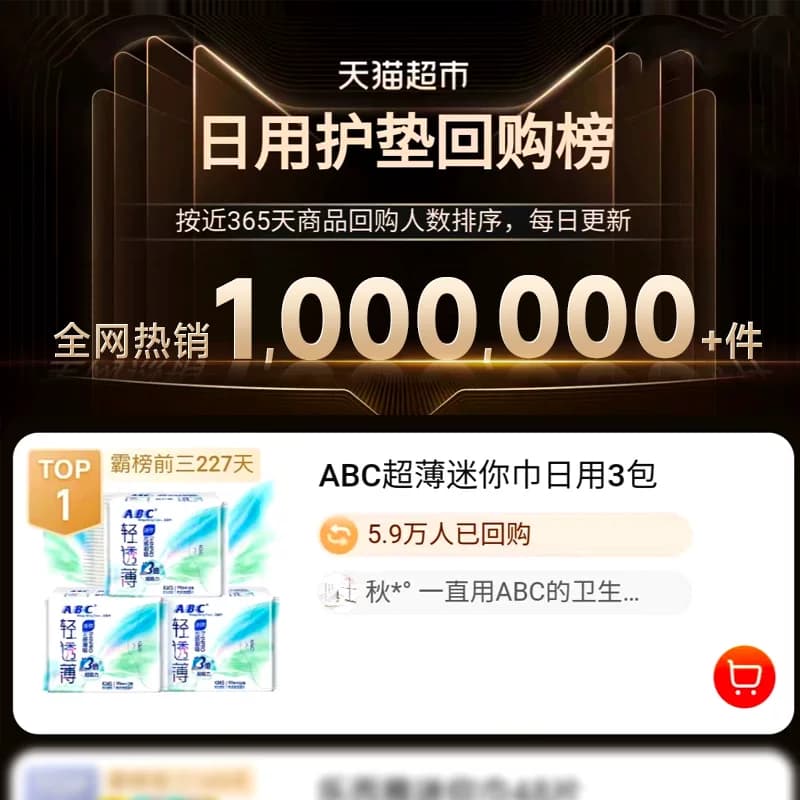 免运正品ABC卫生巾日用姨妈巾迷你巾护垫超长190极薄带护翼 - 缩略图2