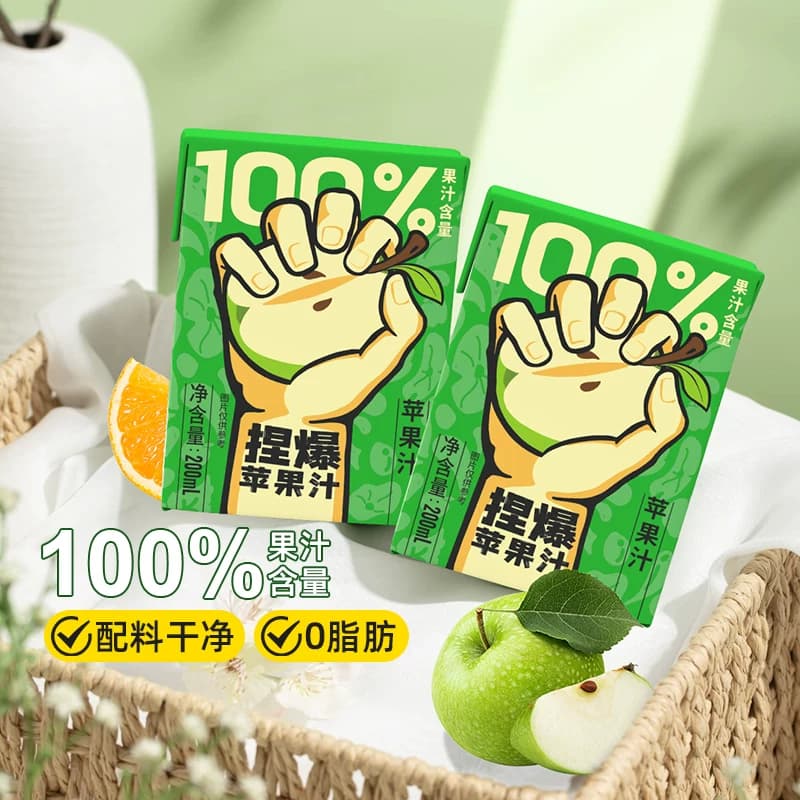 哪吒100%苹果汁200ml*12盒纯果汁儿童饮料品家庭装补充维C - 缩略图3
