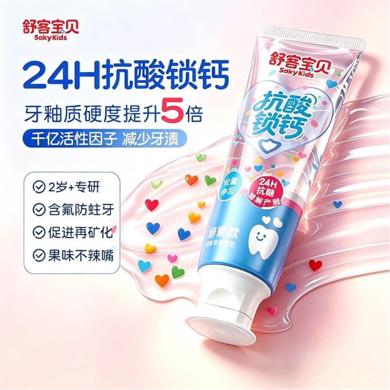 【爱心消消乐】舒客宝贝彩色心情抗糖防蛀锁钙儿童牙膏清洁含氟 - 缩略图2