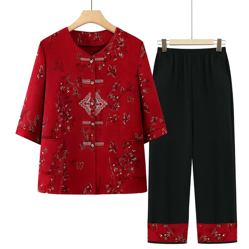 奶奶装夏装套装中老年女装短袖衬衫裤子老太太唐装两件套老人衣服 - 缩略图5