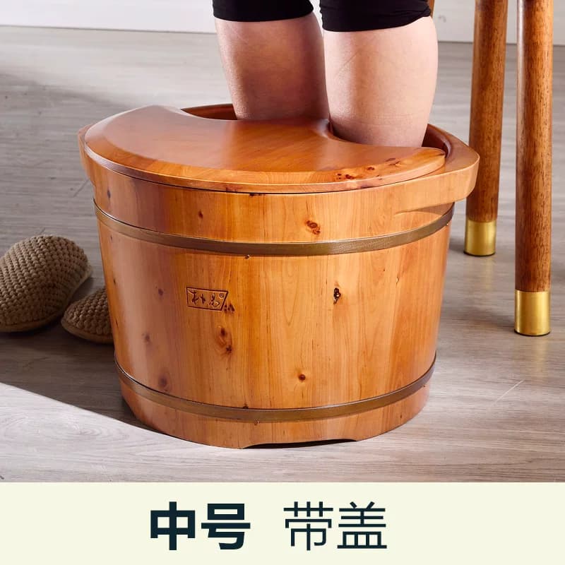 朴易加高深带盖保温按摩养生香柏木泡脚木桶实木凳子足浴凳淋浴凳 - 缩略图4