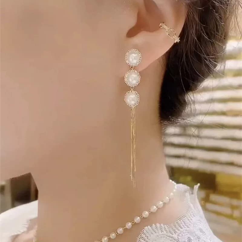 纯银针显脸瘦珍珠耳环女2026年新款潮长款流苏耳坠设计感气质耳饰 - 缩略图4
