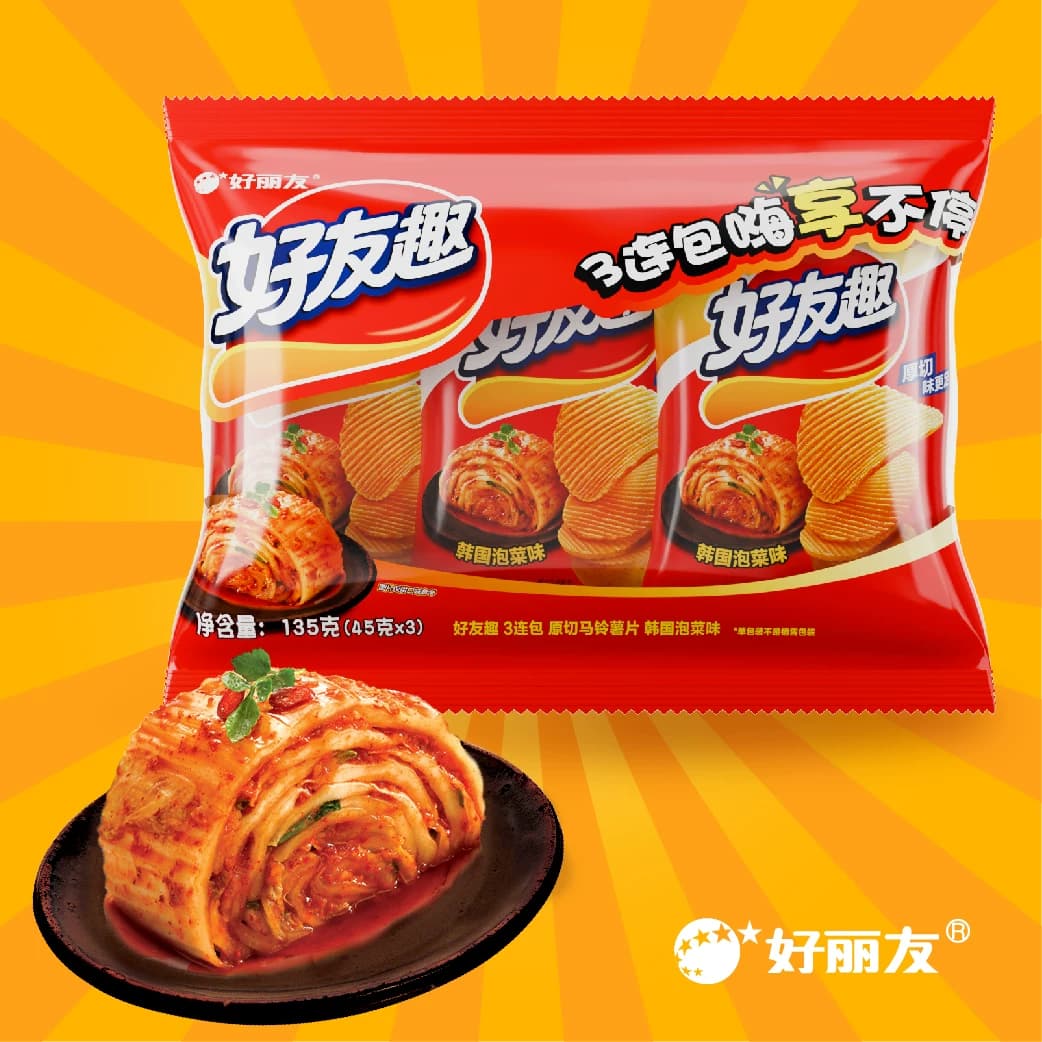 好丽友好友趣泡菜味45g*3连包零食薯条薯片下午茶点心膨化食品 - 缩略图5